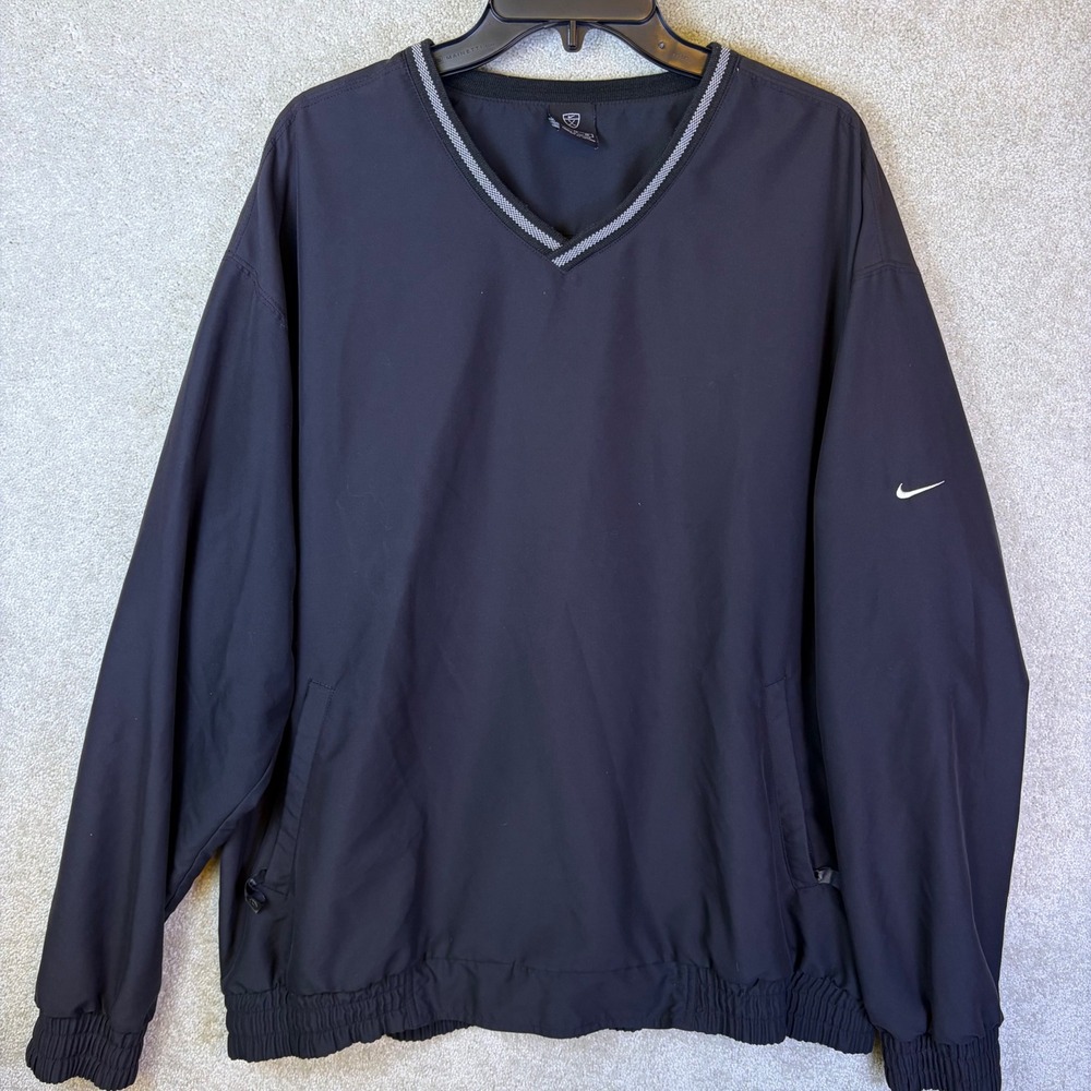 Vintage Nike Golf Windshirt Mens XL Black V-Neck Pullover Windbreaker Y2K